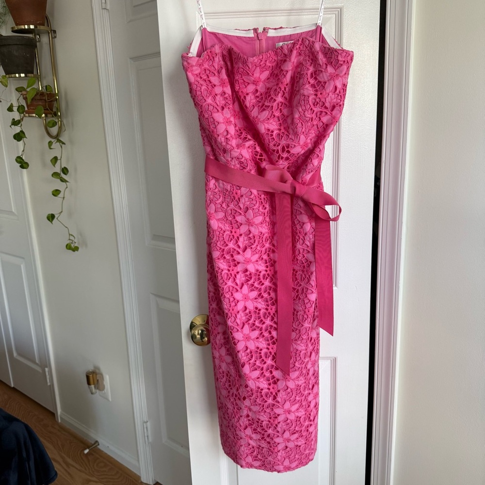 Lilly Pulitzer Pink Floral Lace Strapless Midi Dress - Picture 7 of 8